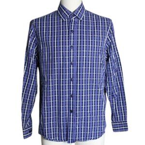 Tasso Elba SZ M Men's Blue Plaid Long Sleeve Button Up Shirt